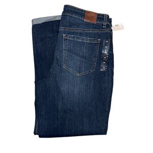 NWT Maurices Womens Boyfriend Button Fly Jeans 14 28 Cuffed Stretch Dark Wash